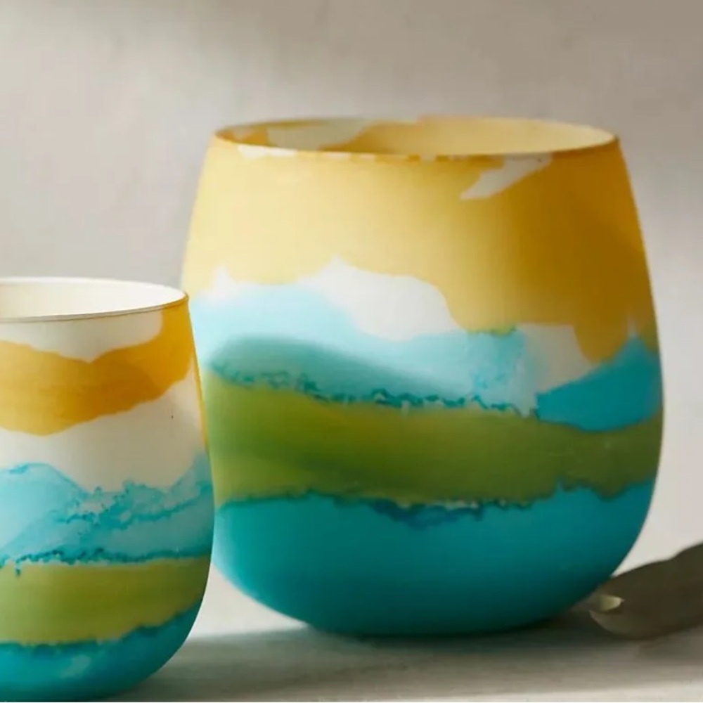 Anthropologie Chroma (1) Large Votive — Turquoise, Lime & Yellow
